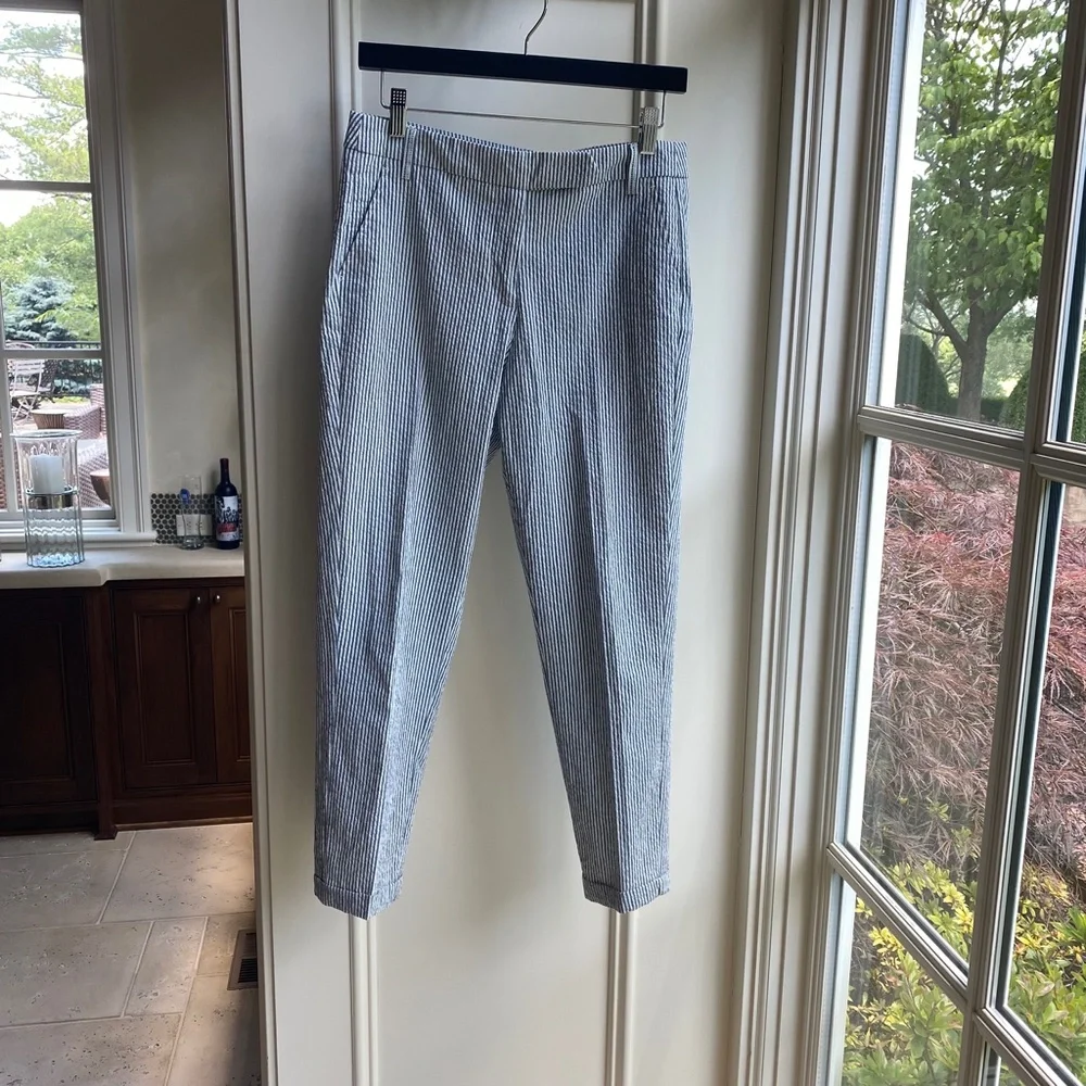 ZARA Seersucker Pinstripe Cuffed & Cropped Pants, from London, Sz SM - Picture 7 of 14